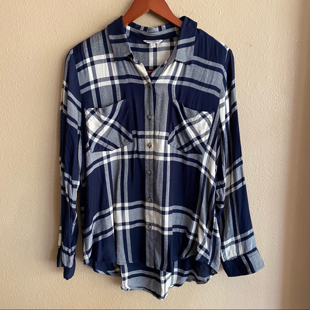 Lucky Brand Blue & White Button Down Shirt Size L